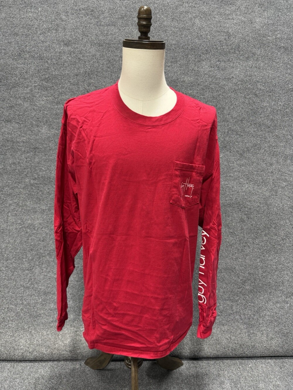 Guy Harvey Bluewater Marlin Tuna Fishing Pocket Long Sleeve T Shirt Red XL